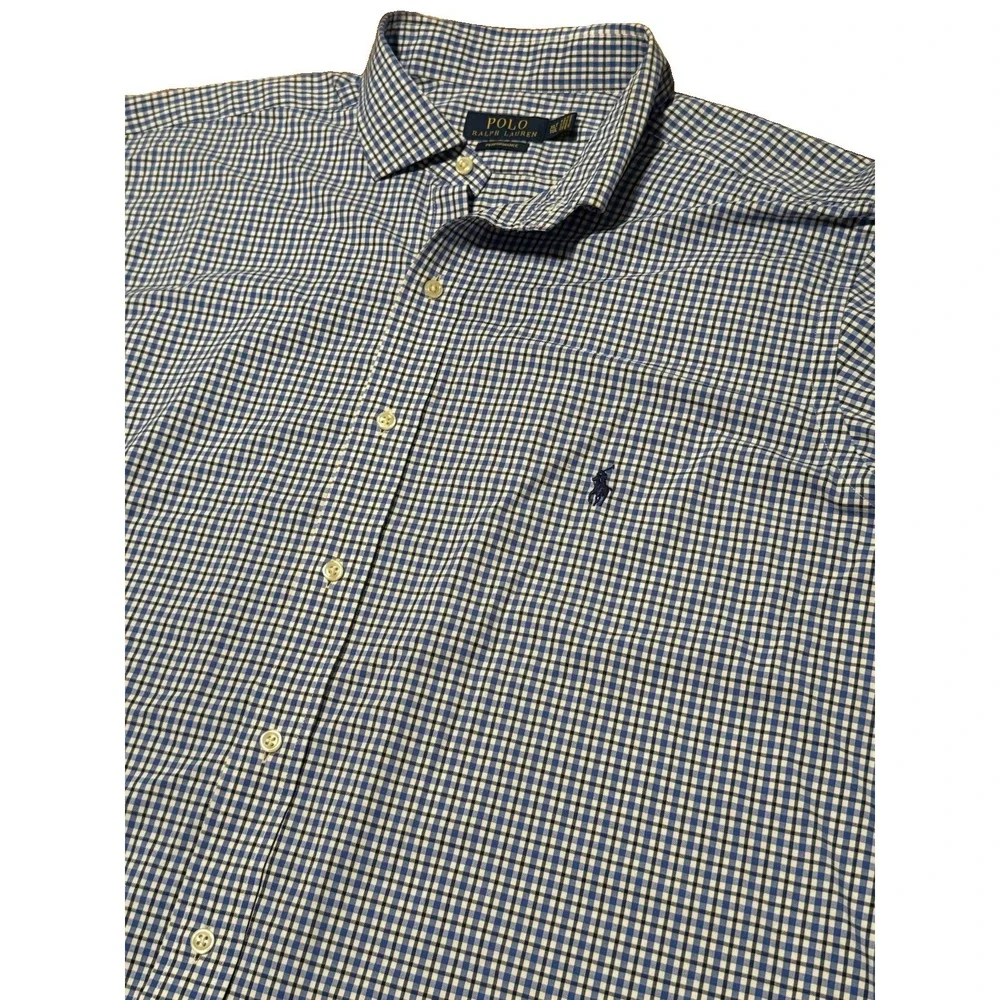 Polo Ralph Lauren Shirt Mens XLT Blue Plaid Performance Soft Stretch Button Up